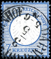 7 Kr. Kleiner Schild, Ultramarin, Sehr Gut Zentriert Und Gezähnt, Nachverw. Th.u.T-Stpl. "DARMSTADT-BAHNHOF", Gepr. Somm - Altri & Non Classificati