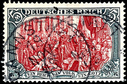 5 Mark Deutsches Reich, 26 : 17 Zähnungslöcher, Grünschwarz/dunkelkarmin, Mittelstück Gelblichrot Quarzend, Tadellos Ges - Sonstige & Ohne Zuordnung