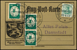 30 Pfg Rhein/Main, Senkrechtes Paar Und Einzelwert Mit 5 Pfg Germania Auf Sonderkarte Mit Flugstempel "Darmstadt 22.6.12 - Sonstige & Ohne Zuordnung