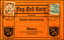 1 Mark Gelber Hund Auf Oranger Sonderkarte Mit 5 Pfg. Germania Und Flugstempel "Darmstadt 19.6.12" An Die Palais-Verwalt - Sonstige & Ohne Zuordnung
