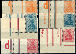 10 Bis 40 Pf., Germania 1921, 7 Waagerechte Zusammendrucke Mit Randleiste Und Leerfeld Kpl. Postfrisch, Dabei 3mal Mit H - Other & Unclassified