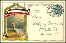 1914, Flugpost Dresden - Leipzig, Farbige Sonderkarte Mit Entwertung Durch Ovalstempel "10.5.14", Gute Erhaltung.  BF - Other & Unclassified