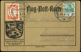 1912, 20 Pfg. Flugpost Am Rhein Und Main Auf Flugpostkarte Von "FRANKFURT 14.6.12" Nach Düsseldorf, Katalog: 11 BF - Andere & Zonder Classificatie