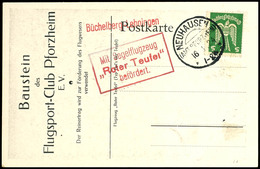 Mühlhausen (Amt Pforzheim), 1924.16.1, 5 Pfg Holztaube Als Einzelfrankatur Auf Karte Ohne Segelflugmarke, Befördert Mit  - Altri & Non Classificati