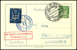 1925, Segelflüge Am Büchelsberg, 10 Pfg Auf 3 Mark Auf Karte Mit 5 Pfg Holztaube Mit Sonderstempel Vom 20.4.1925, Roter  - Autres & Non Classés