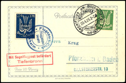 1925, Segelflüge Am Büchelsberg, 10 Pfg Auf 3 Mark Auf Karte Mit 5 Pfg Holztaube Mit Sonderstempel Vom 20.4.1925, Roter  - Altri & Non Classificati