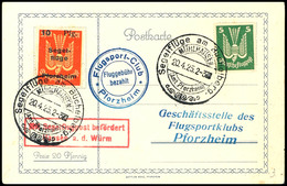 1925, Segelflüge Am Büchelsberg, 10 Pfg Auf 5 Mark Auf Karte Mit 5 Pfg Holztaube Je Mit Sonderstempel Vom 20.4.1925, Tad - Autres & Non Classés