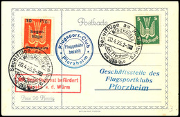 1925, Segelflüge Am Büchelsberg, 10 Pfg Auf 5 Mark Auf Karte Mit 5 Pfg Holztaube Je Mit Sonderstempel Vom 20.4.1925, Tad - Sonstige & Ohne Zuordnung