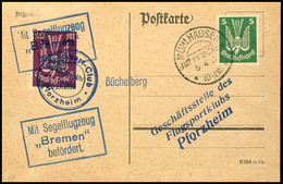 1925, Segelflüge Am Büchelsberg, 10 Pfg Auf 10 Mark Auf Karte Mit 5 Pfg Holztaube Mit Entwertung Vom 5.4.1925, L1 "Büche - Altri & Non Classificati