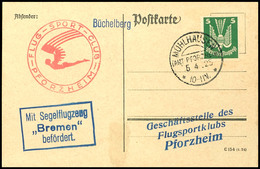 Mühlhausen (Amt Pforzheim), 1925.4.5, 5 Pfg Holztaube Als Einzelfrankatur Auf Karte Ohne Segelflugmarke, Befördert Mit S - Altri & Non Classificati