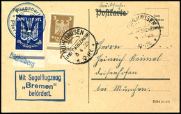 1925, Segelflüge Am Büchelsberg, 10 Pfg Auf 200 Mark Auf Karte Mit 3 Pfg Holztaube Mit Entwertung Vom 5.4.1925, Tadellos - Andere & Zonder Classificatie