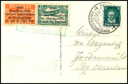 1928, Segelflugpost Von Der Schneekoppe, 10 Pfg Und 40 Pfg Deutsches Reich Mit Schwarzem Bdr.-Aufdruck Auf Karte Mit 8 P - Other & Unclassified