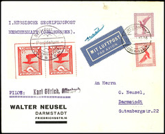 1930, 1. Hessische Segelflugpost, 25 Pfg Adler über Aufgehender Sonne (2) Auf Brief Mit 10 Pfg Und 15 Pfg Steinadler Mit - Sonstige & Ohne Zuordnung