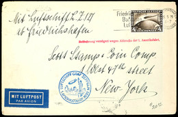 1929, 1. Amerikafahrt, Brief Mit Zeppelin 4 Mk. Und Verzögerungsstempel, Aufgabe Friedrichshafen Nach New--York, Kurzbef - Autres & Non Classés
