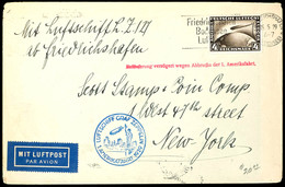 1929, 1. Amerikafahrt, Brief Mit Zeppelin 4 Mk. Und Verzögerungsstempel, Aufgabe Friedrichshafen Nach New--York, Kurzbef - Other & Unclassified