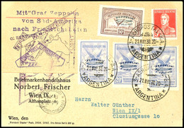 1930, Südamerikafahrt, Argentinische Post Bis Friedrichshafen, Karte Mit 90 C. Zeppelin Mit Grünem Aufdruck Und Drei Ein - Autres & Non Classés
