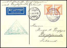 1931, Islandfahrt, Bordpost Vom 1.7. Mit Abwurf Reykjavik, Karte Mit Waagerechtem Paar 50 Pfg. Adler, Pracht, Katalog: S - Sonstige & Ohne Zuordnung