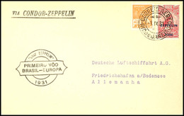 1931, 1. Südamerikafahrt, Brasilianische Post, Sondermarke 2.500 Rs. Und 5.000 Rs. Je Mit Zufrankatur Auf Zwei Briefen M - Sonstige & Ohne Zuordnung