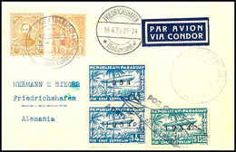 1935, 1. Südamerikafahrt, Paraguayische Post, R-Karte Mit U.a. 4,50 P. (2) Und 13,50 P. Zeppelinmarken 1934 Sowie Allen  - Sonstige & Ohne Zuordnung