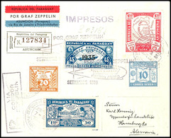 1935, 12. Südamerikafahrt, Paraguayische Post, R-Brief Mit U.a. 45 P. Zeppelinmarke 1935 Sowie Allen Stempeln Nach Deuts - Sonstige & Ohne Zuordnung