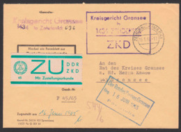 DDR ZKD E1 Nicht Gest. Brief Kreisgericht Gransee In Zehdenick (Mark) Rat Des Kreises, ZU Zustellungsurkund 15.6.65 - Dienstzegels
