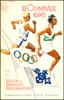 1936, Großformatige Speisekarte "XI.Olympiade 1936" Des Dampfer Bremen Mit Zwei Läufern Und Den Olympischen Ringen, Sign - Andere & Zonder Classificatie