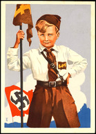 1940, Hitlerjunge Mit Fahne, Gelaufene Color Propagandakarte, Herausg. Verlag "Die Deutsche Kinderschar", Nr. 2, Bedarfs - Andere & Zonder Classificatie