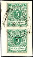 5 Pfg Krone/Adler In C-Farbe, Senkrechtes Paar, Gestempelt "Shanghai" Auf Briefstück, Gepr. Jäschke-Lantelme BPP, Katalo - Deutsche Post In China