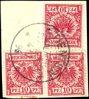 10 Pfg Krone/Adler In D-Farbe, Drei Werte Auf Briefstück Mit Entwertung "TIENTSIN 4/ 7 96 **", Tadellos., Katalog: V47d( - China (kantoren)