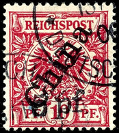 5 Pf. Auf 10 Pf. Krone/Adler Mit Steilaufdruck "China";  Tadellos Gestempelt "(FUTS)CHAU 13/11 0(0)", Fotoattest Jäschke - Deutsche Post In China