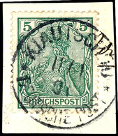 Petschili 5 Pfennig Germania, Auf Briefstück, In Kiautschou Gebraucht, Stempel Kiautschou Mit Aushilfs- JZ 0 I, Michel/A - Cina (uffici)