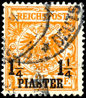 1 1/4 Piaster Gelblichorange, Plattenfehler " I Oben Gespalten ", Gestempelt, Pracht, Michel 280,-, Katalog: 9bVI O - Turquie (bureaux)