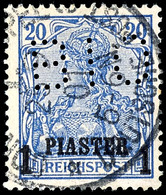 20 Pa. Und 1 Pia. (4), Mit Firmenlochung "K.B." (4mal, Teils Seitenverkehrt) Und "BIO", Dazu Kiautschou Nr. 30 "D.A.B.", - Turkse Rijk (kantoren)