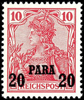 20 Pa. Auf 10 Pfg Germania, Aufdrucktype II, Tadellos Postfrisch, Unsigniert, Kabinett, Mi. 100.-, Katalog: 13II ** - Turchia (uffici)