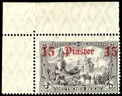 15 Pia. Auf 3 M. Deutsches Reich Mit Linker Oberer Bogenecke, Tadellos Postfrisch, Falzrest Im Gefalteten Rand Ohne Bela - Turkey (offices)