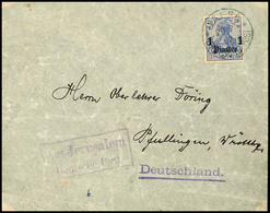 AUS JERUSALEM / DEUTSCHE POST, Ra2 Als Besserer Nebenstempel Auf Brief Mit 1 Pia. Auf 20 Pfg Germania Mit Wz. Von "JAFFA - Turchia (uffici)