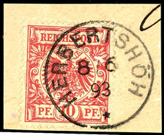 10 Pfg. Krone/Adler Lebhaftrosarot Auf Briefstück, Klar Gest. HERBERTSHÖH 8/6 93, Mi. 100,-, Katalog: V47b BS - German New Guinea