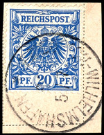 20 Pfg Krone/Adler In D-Farbe, Entwertet "Friedrich-Wilhelmshafen 5/7 96" Auf Postanweisungsausschnitt, Stempel Mit Gedr - Deutsch-Neuguinea