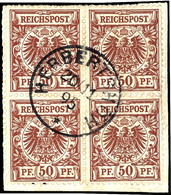50 Pf. Krone/Adler Rötlichbraun, 4er-Block Auf Briefstück, Zentr. Gest. HERBERTSHÖH 20/11 95, Mi. 320,-, Katalog: V50d(4 - Deutsch-Neuguinea