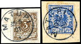 3 Pfg. Dkl. Ockerbraun Und 20 Pfg. Violettultramarin Krone/Adler, Je Auf Briefstück, MATUPI 25/6 01 Bzw. 10/12 00, Mi. 1 - Andere & Zonder Classificatie