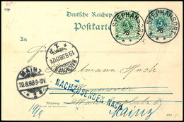 5 Pfg. Krone/Adler Opalgrün Als Zusatzfrankatur Auf Ganzsachenkarte Dt. Reich 5 Pf. Von STEPHANSORT*** 11/6 98 Nach Hann - Autres & Non Classés