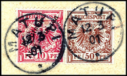 50 Pf. Krone/Adler Rötlichbraun Mit 10 Pfg. Lilarot Auf Briefstück, Je Zentr. Gest. MATUPI 12/3 01, Dr-Steuer 320,-, Kat - Other & Unclassified