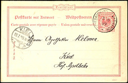 10 Pfg Krone/Adler Ganzsachenkarte Deutsches Reich Von Friedrichwilhelmshafen 3/6 99" Nach Kiel Adressiert, Ank.-Stempel - German New Guinea