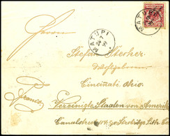 10 Pfg Krone/Adler Mit Aufdruck , Stempel MATUPI 24/7 99, Auf Auslandsdrucksache Via Sydney Nach USA. Absender: "H. Adom - Duits-Nieuw-Guinea