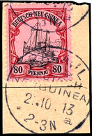 80 Pfg. Kaiseryacht Gestempelt " RABAUL 21.10.13" Auf Postanweisungsabschnitt, Katalog: 15 BS - German New Guinea