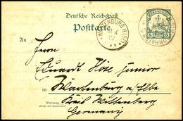 5 Pfg Kaiseryacht -Karte, Stempel SIMPSONHAFEN 24/2 07, Nach Wartenburg/Elbe. Geringe Patina, Katalog: P8 BF - German New Guinea