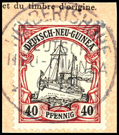 HERBERTSHÖHE 6/12 12, Klar Und Zentr. Auf Postanweisungsausschnitt 40 Pfg Schiffszeichnung, Katalog: 13 BS - German New Guinea