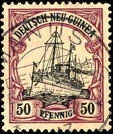 MANUS 6.7 13, Klar Und Zentr. Auf 50 Pfg Schiffszeichnung, Katalog: 14 O - German New Guinea