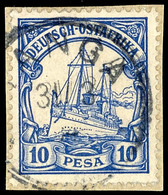 10 Pesa Kaiseryacht, Plattenfehler I "Bruch Im Oberrand über C Von Deutsch" (Feld 9), Tadellos Gestempelt "(T)ANGA 31/3  - Afrique Orientale