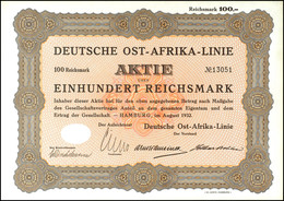 Aktie Der Deutschen Ost-Afrika-Linien über 100 Reichsmark, Hamburg August 1932 (ungefaltet) - Duits-Oost-Afrika